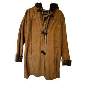 Vintage Oleg Cassini Faux Suede Coat With Faux Fur Trim & Hood size tag missing